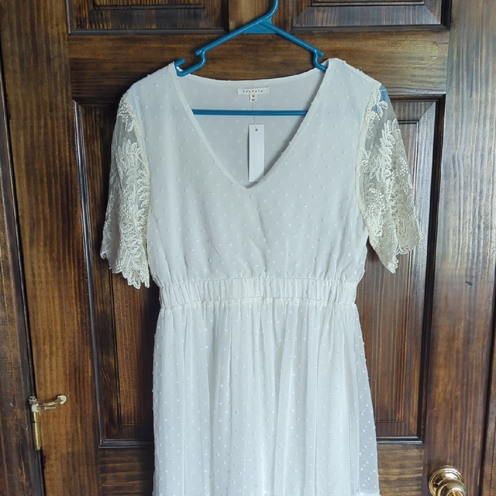 Baltic Born White Flutter Sleeve V-Neck Midi Dress